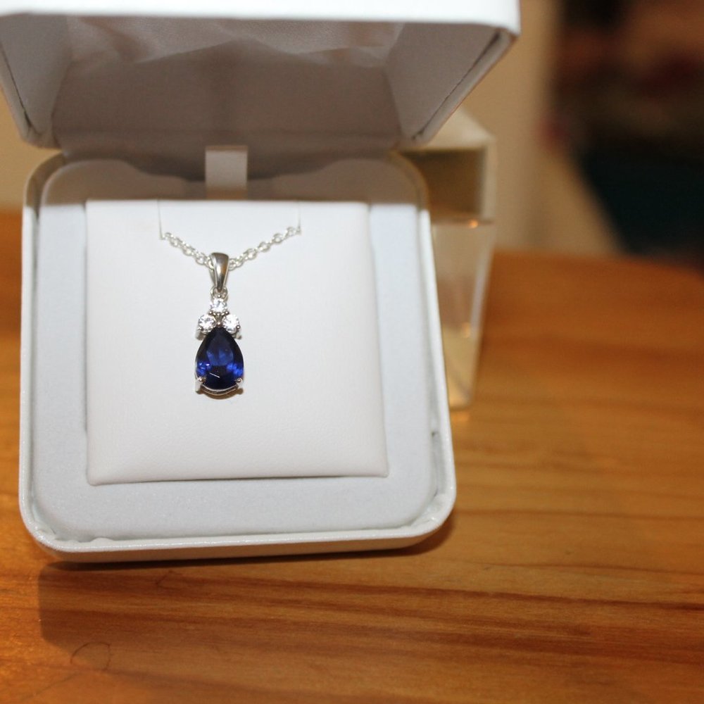 blue Sapphire and Sterling Silver Fine Jewelry teardrop necklace nwb $179 - Picture 3 of 11